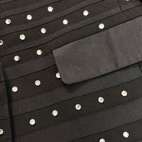 Nanette Lepore Black Rhinestone Blazer Jacket With Satin Lapels Fits Like Size 8 - Picture 5 of 5